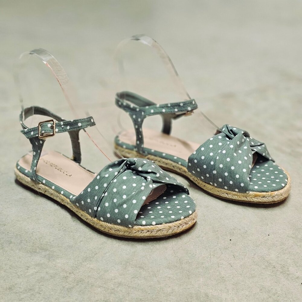 Polka Dot Espadrille Flat Sandals With Knot Detail & Adjustable Ankle Strap - Picture 2 of 4